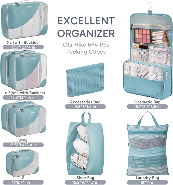OlarHike 10 Set Packing Cubes for Travel,Gifts for Women Mom,Anti-Tearing Suitcase Organizer,with Over 1000 pcs Mesh Holes,Vacation Essentials & Accessories for Cruise Ship - Image 2
