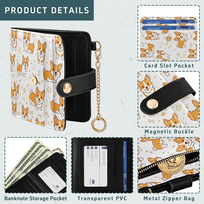Vector Art Cute Corgi Women's Wallets RFID Blocking,Credit Card Holder Bifold Wallet,Slim Card Cases,PU Leather Travel Wallet for men Girls - Image 5