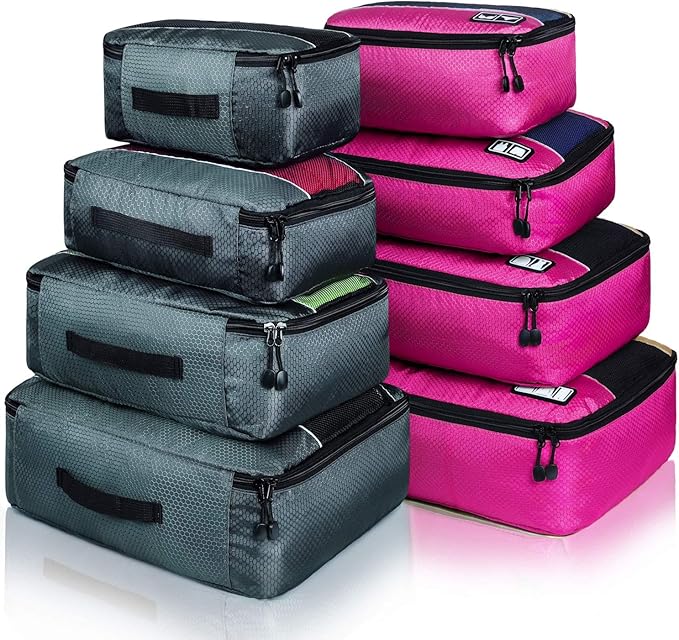 Packing Cubes large Luggage Organizers Bags For Travel Organizing Clothes | Mixed Color 8 Set Suitable family or two-person trips; breathable mesh make easy to sort; durable and convenient to store by Idesort