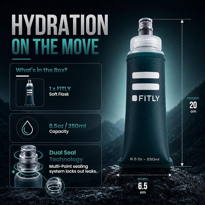 FITLY Soft Flask - Shrink As You Drink Soft Water Bottle for Hydration Pack - Folding Water Bottle Ideal for Running, Hiking, Cycling, Climbing & Rigorous Activity - Image 2