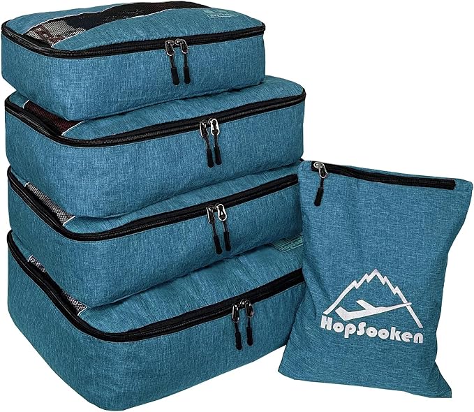 5 Set Packing Cubes for Travel Large Suitcase Luggage Organizer Bags Travel Accessories Vacation 4 Cubes 1 Laundry Pouch Bag by HOPSOOKEN
