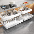 Seinloes 4 Pack Expandable Pull Out Cabinet Organizer 21"Deep With Raising Pad for Framed Cabinets,Upgrade 3 Slide Rails Slide Out Drawers,Roll Out Shelves Adhesive,Adjustable Width 15.15"-26.3" White by Seinloes