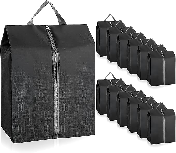 Shoe Bags for Travel, 12 Pack Portable Shoe Bags with Zipper, Black | Large, Waterproof, for Storage and Packing, Travel Essentials, for Women and Men by Unknown