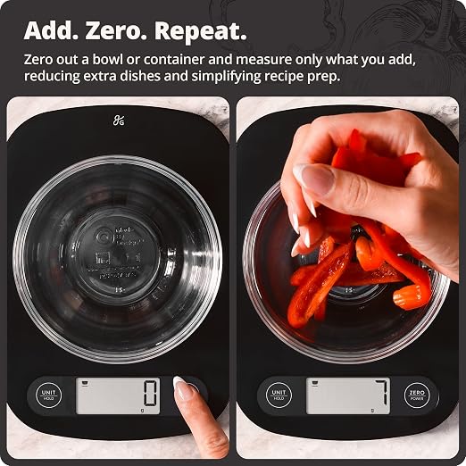 Greater Goods Food Scale, Slim & Compact Build, 1g Precision (Matte Black) | Digital Kitchen Scale for Cooking, Meal Prep & Portion Control, Tare, Auto Shut-Off, g/oz/lb/ml Conversion & Calorie Tracking - Image 4