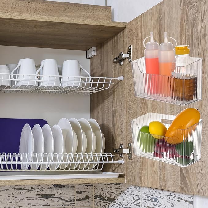 4pcs Adhesive Cabinet Door Storage Bin Wall Mounted Inside Over Cabinet Door Organizer Clear Storage Shelf Containers For Food Under Sink Storages Shelf Refrigerator Kitchen Bathroom Office - Image 6
