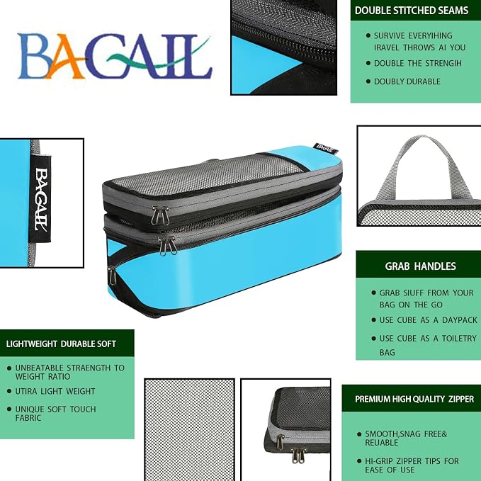 BAGAIL 4 Set/6 Set/8 Set Compression Packing Cubes Travel Accessories Expandable Packing Organizers (Half Mesh, 6-Blue) - Image 4