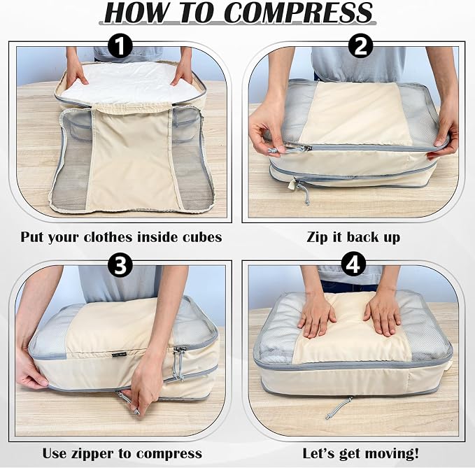 Compression Packing Cubes for Travel Packing Organizers, Mesh Beige, XL | Expandable Travel Cubes for Packing Suitcase Organizer Bags Compression Bags for Travel Accessories - Image 4