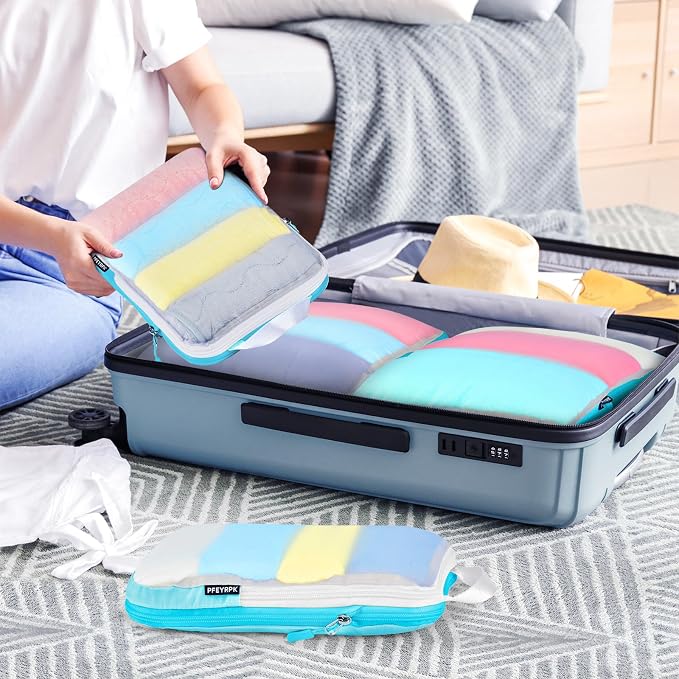 PFEYRPK Lightweight Compression Packing Cubes for Suitcases, Compressible Expandable Travel Packing Organizer with Clear Toiletries and Backpack Bag, Travel Essentials for Carry on Luggage 7 Set - Image 4