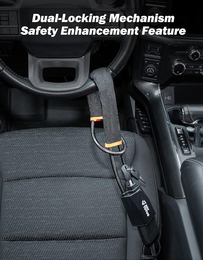 JOYTUTUS Steering Wheel Lock, Car Seat Belt Lock with 3 Keys,Double Car Anti Theft Device,Fits Most Vehicles, Trucks, SUVs, and Vans (Car Anti Theft Device) - Image 4