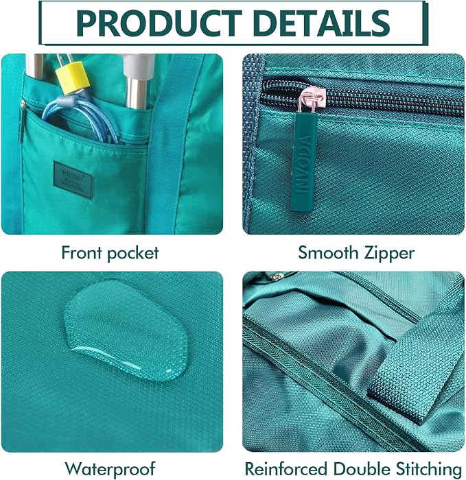 INVODA Travel Bag Lightweight Foldable Travel Duffel Bag Waterproof Sports Gym Bag Tote Carry On Luggage Bag Weekender Overnight Bag (Green+Blue) - Image 4