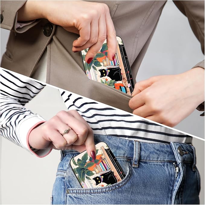 Credit Card Holder, Mini Aluminum Card Wallet RFID Blocking Slim Metal Hard Card Case for Women Men, Cat on Closet - Image 6