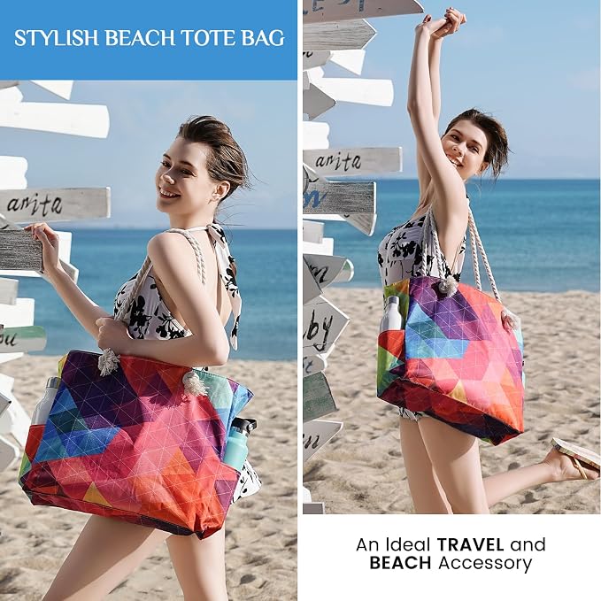 Clothirily Beach Bag for Women, Large Beach Tote Bag Waterproof with Zipper | Large Capacity Swim Pool Bag, Inner Pockets, Sandproof Foldable Beach Tote for Travel Essentials - Image 9
