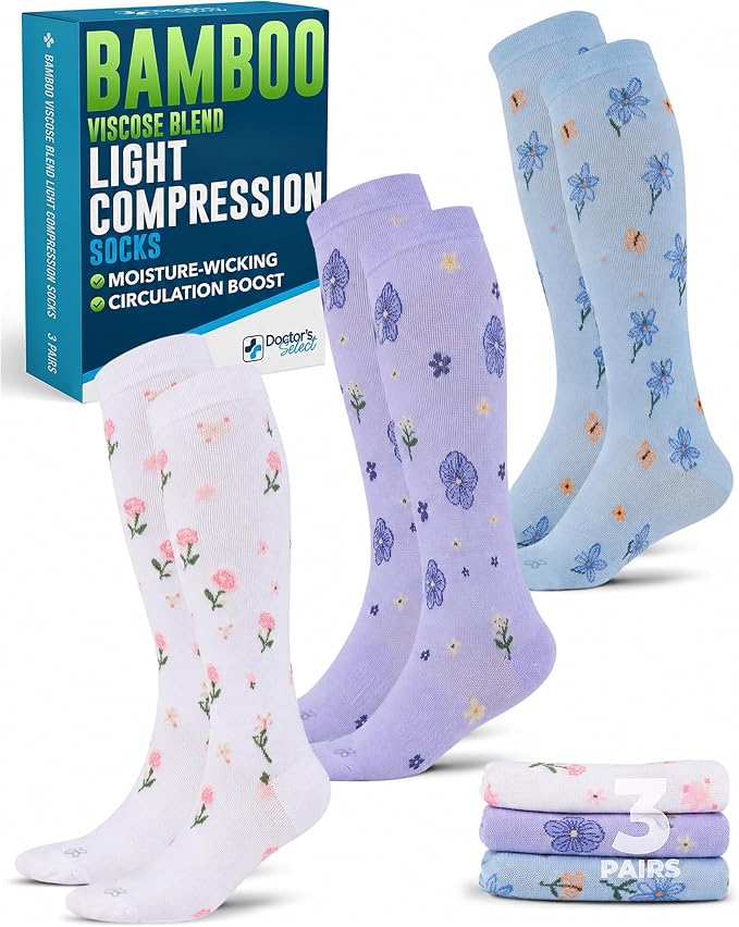 Doctor's Select® Bamboo Viscose Light Compression Socks for Women & Men - 3 Pairs, 8-15 mmHg Compression Socks, Knee High by DoctorsSelect