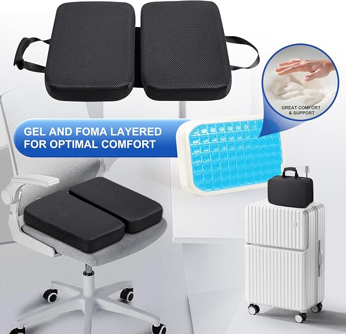 High-Density Slow-Rebound Gel Memory Foam Seat Cushion（16"x14"x1.8"） | Soft，Breathable，Foldable，Detachable Adjustable Velcro，Non-Slip，Ideal for Airplane Stadium Bench Trave Wheelchair Long Sitting - Image 7