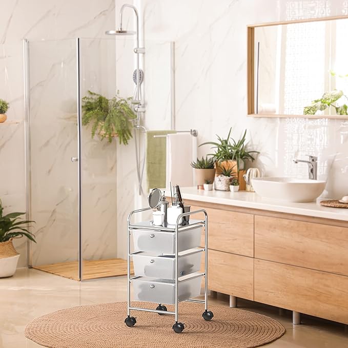 Simple Houseware 3 Drawers Rolling Utility Cart Art Craft Organizer, Chrome | 1-Column, 25.4" Height, Lockable Wheels, for School, Office, Art Craft, and Paper Storage - Image 4