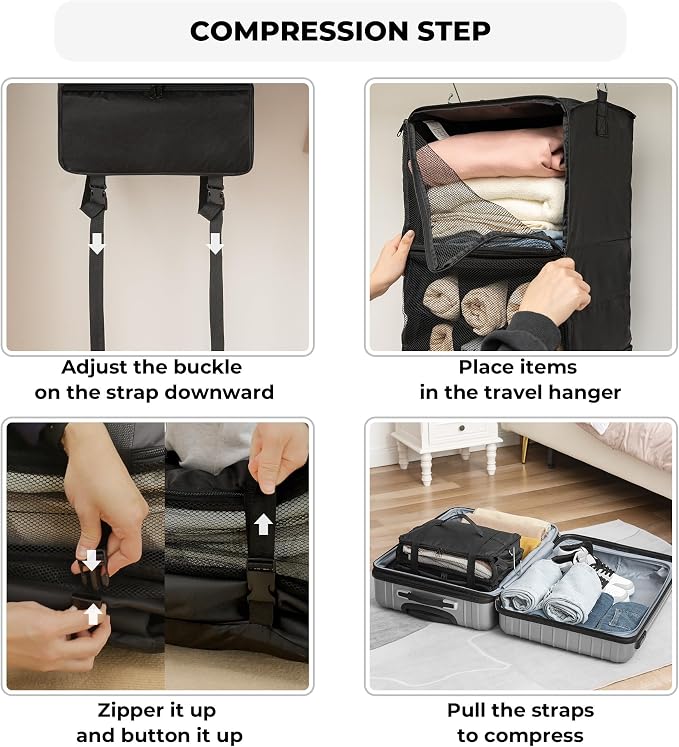GRANNY SAYS Hanging Packing Cubes for Travel, Large Luggage Bags, Black | Portable Suitcase Organizer, Travel Packing Organizers, Compression Luggage Bags for Clothes, Carry on Closet Suitcase - Image 8