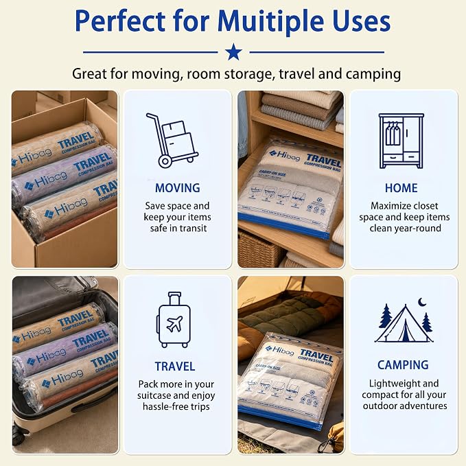 Compression Bags for Travel Essentials, Roll Up Bags No Vacuum Needed | for Cruise Flight, Extra Thick, Luggage Size Carry-on Suitcase Backpack, Waterproof - Image 5