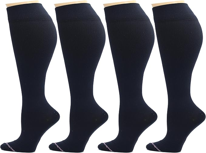 Dr. Motion 4 Pairs Women's Plus Size Wide Calf Compression Knee High Socks Graduated Support by Dr.+Motion
