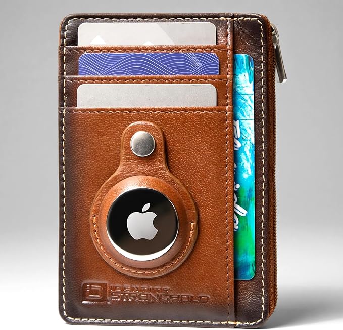 ID Stronghold RFID Blocking Front Pocket Wallet – Slim Minimalist Genuine Leather Wallet with Zipper Coin Pocket (Airtag Antiqued Brown) - Image 2
