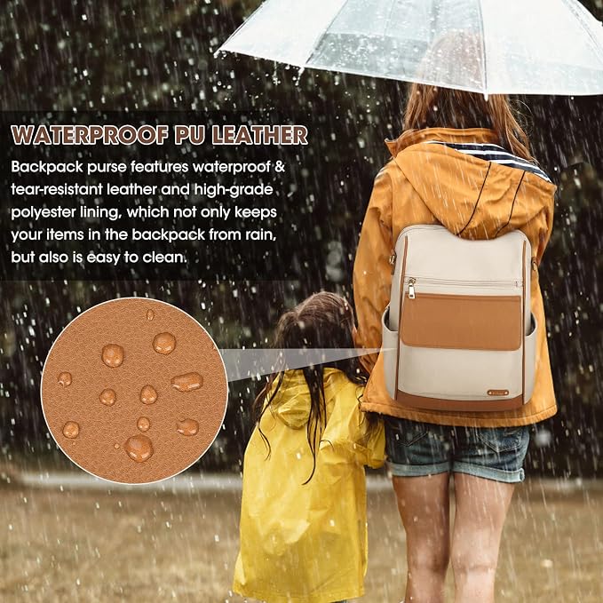 NUBILY Backpack Purse for Women Leather Anti-Theft Mini Backpack Fashion Designer Handbag Convertible Travel Bag Ladies Shoulder Bags, Beige - Image 7