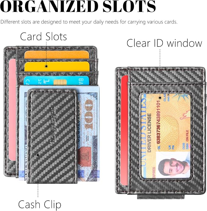 Toughergun Slim Wallet for Men RFID Blocking Money Clip, Minimalist Front Pocket Credit Card Holder, Magnetic Thin Mens Wallets with ID Window - Image 4