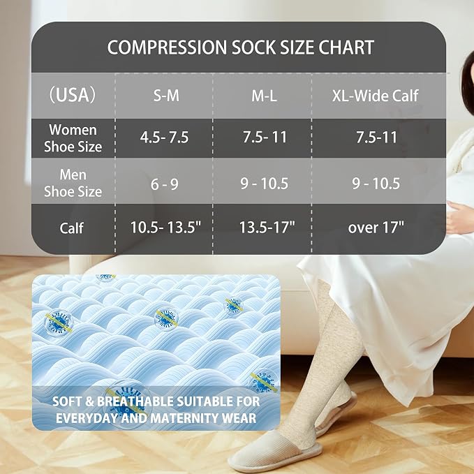 LEVSOX Cotton Compression Socks for Women&Men 20-30mmHg Knee High Cute Support Sock for Nurses Pregnancy Travel - Image 5