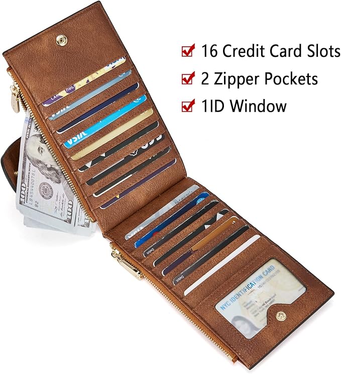 BOSTANTEN Leather Womens Wallet Large RFID Blocking Slim Card Holder | 16 Card Slots, 2 Zipper Pockets, Bifold, Long, Fits Most Purses, Organized Everyday Carry, Ladies Gifts, Retro Brown - Image 3