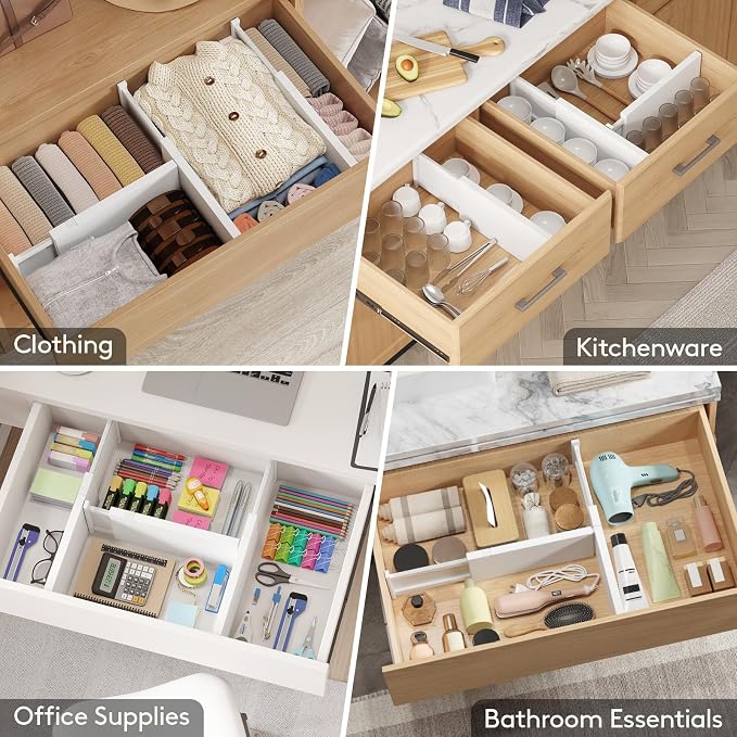 Lifewit 6" Tall Upgrade Drawer Dividers, Adjustable Deep Drawer Organizer | 16 Pack 13.5"-22" Expandable White Drawer Separator for Clothes, Dresser/Kitchen/Closet/Bedroom/Office Organization & Storage - Image 8