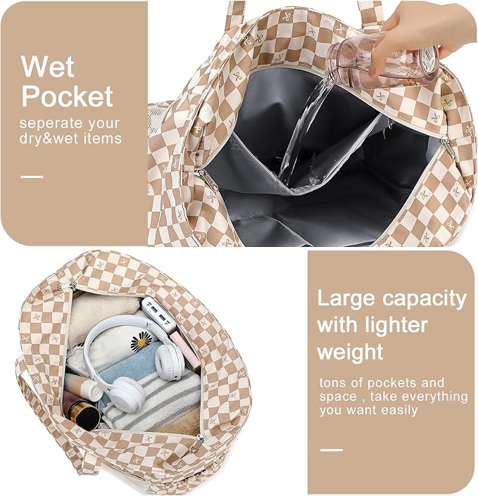 Bluboon Beach Bags for Women, Large Waterproof Tote Bag With Wet Compartment for Pool Weekender Travel Gym - Image 4
