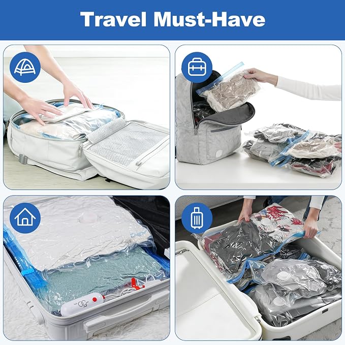 VMstr Vacuum Seal Bags for Clothing Travel, Vacuum Storage Bags with USB Electric Pump, Compression Space Saver for Luggage Suitcase 18 Combo Bags + USB Pump - Image 7