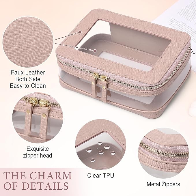 Pinkmik Clear Makeup Bag with Brush Case, (Pink, M+SLIM-1) | 2PC,Travel Toiletry Bag, Waterproof, Cosmetic Organizer, Car Essentials for Women - Image 5