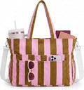 Kacctyen Striped Beach Tote Bag for Women Large Beach Foldable Tote Bag with Zipper Pockets for Travel Pool by Kacctyen