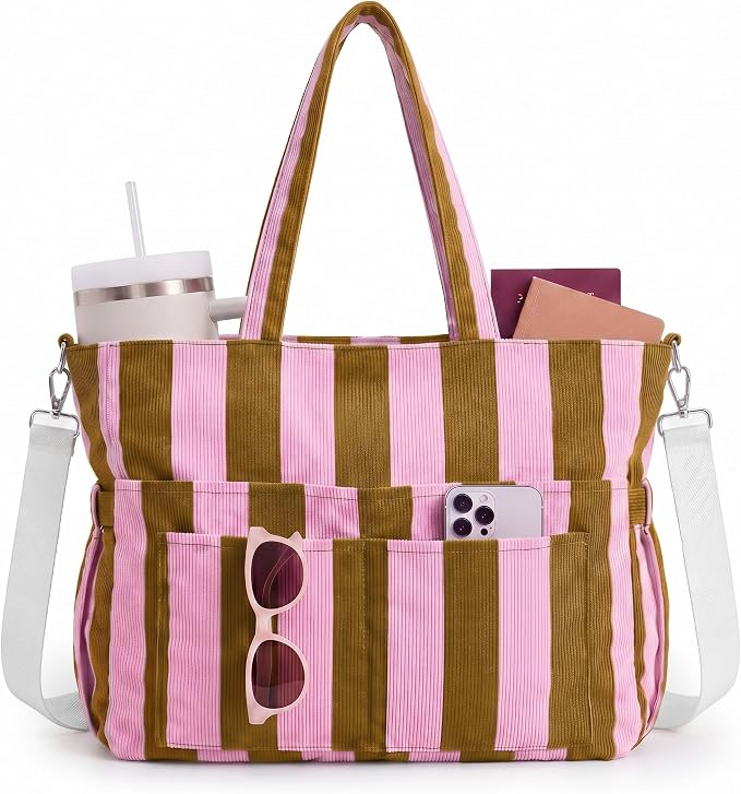 Kacctyen Striped Beach Tote Bag for Women Large Beach Foldable Tote Bag with Zipper Pockets for Travel Pool by Kacctyen