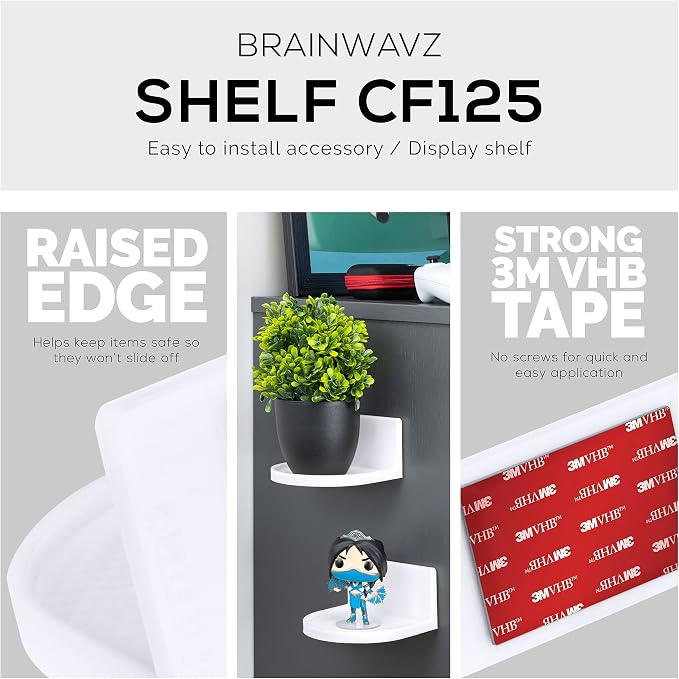 BRAINWAVZ 4.6" Round Baby Monitor Wall Mount Shelf, Adhesive & Easy to Install, Also for Cameras, Speakers, Decor, Toys, Bedroom, WiFi Routers, Kitchen, Cable Box & More, (CF125, White) - Image 4
