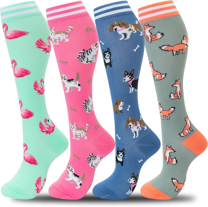 fenglaoda Compression Socks Women Men 4 Pairs, Knee High Support Socks for Running, Sports, Travel, Flight, Nurse by fenglaoda
