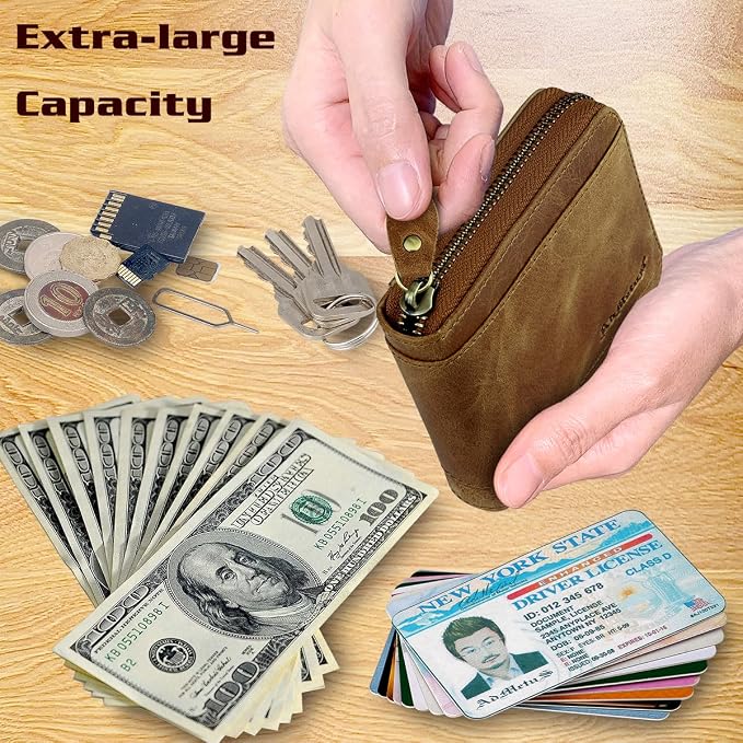 Admetus Mens RFID Blocking Wallets Zipper Leather Wallet for Men Bifold RFID Card Holder - Image 3