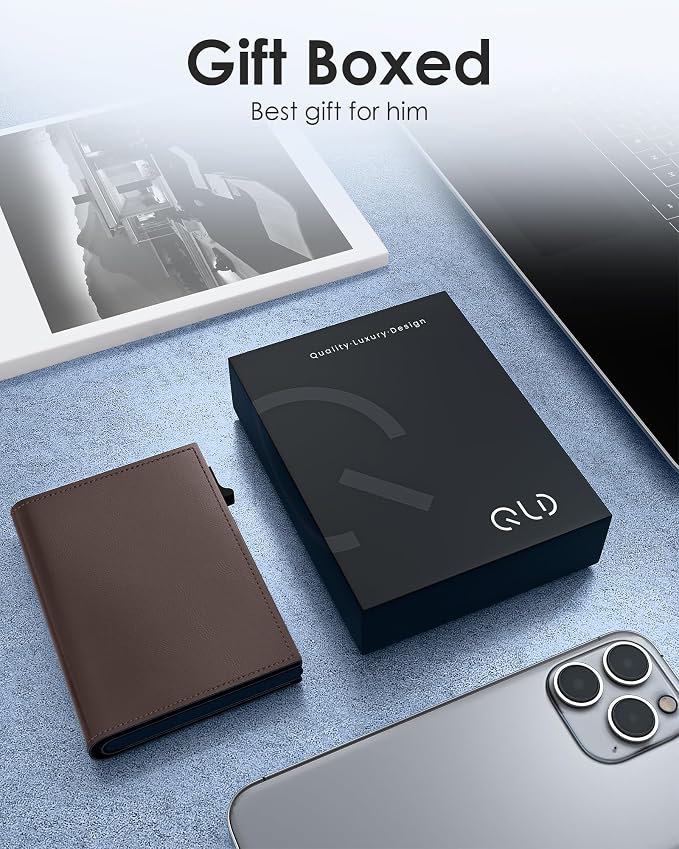 QLD RFID Wallet for Men - Smart Pop up Card Holder - Trifold, Slim, Minimalist Wallet for Front Pocket, 9-11 Cards Capacity | ID Window | Cash Slot | Magnetic Closure - Image 8
