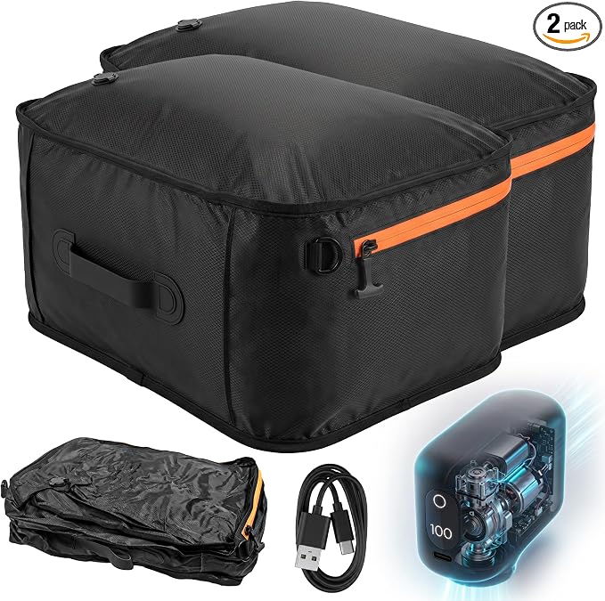 Travel Vacuum Bags With Pump, 2 Pack 40L Compression Kit for Clothes | IPX8 Waterproof; 3-5 Minute Compression; USB-C Cordless Pump; Up To 60-Minute Runtime; Saves Up To 60% Space; Airtight Seal by Roseek