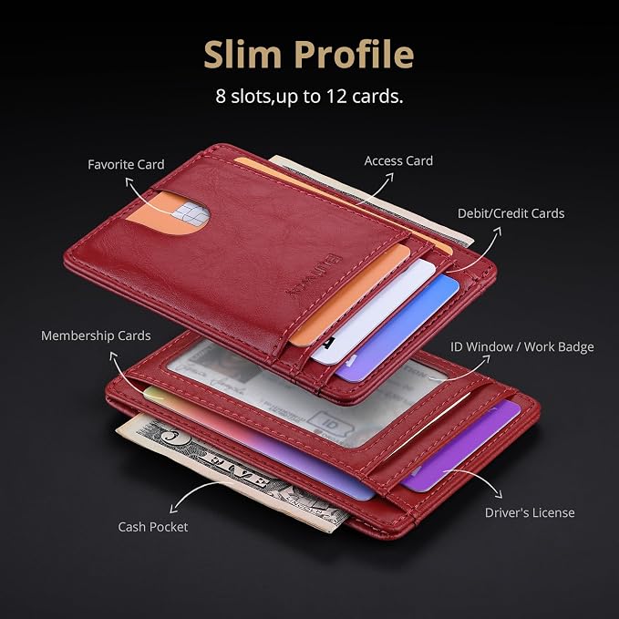Buffway Slim Minimalist Front Pocket RFID Blocking Leather Wallets for Men and Women - Alaska Cherry - Image 4