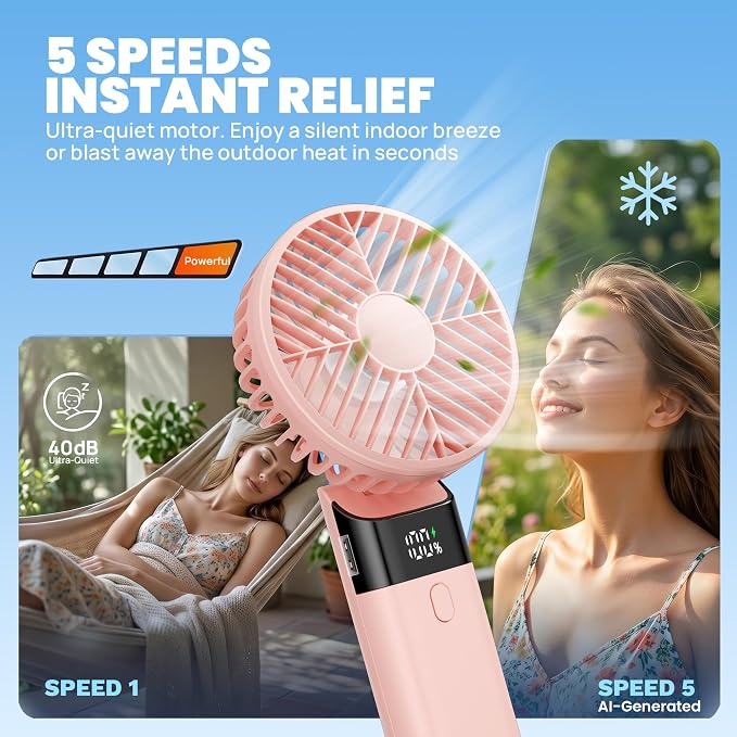 HAWANA Handheld Fan Rechargeable, Portable Mini Fan with 3000mAh Battery, Up to 10H Runtime, 180° Foldable Personal Fan, USB Travel Fan for Pocket, Office, Bedroom, Camping - Image 3