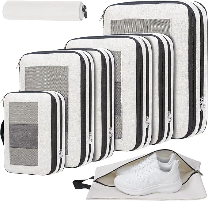 Compression Packing Cubes for Travel, Lightweight Vacation Travel Essentials, Travel Accessories for Suitcase Organizer Bags Set, Durable Luggage Organizer by PREZON
