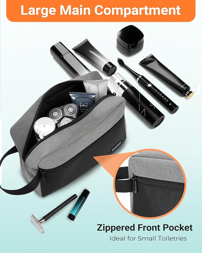 Elviros Travel Toiletry Bag for Men Hanging Toiletries Dopp Kit Small Bathroom Hygiene Tool and Medicine bag for Traveling Essential Shaving Pouch,Gifts for Men(Grey&Black) - Image 3