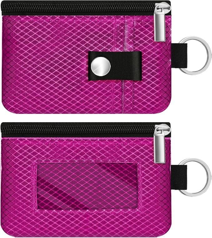 Minimalist RFID Blocking Small Wallet with ID Window,WaterResistant Zip Id Case Wallet with Lanyard Keychain for Cards,Cash,Travel,Women,Men (Purplish Red) by CCUMI