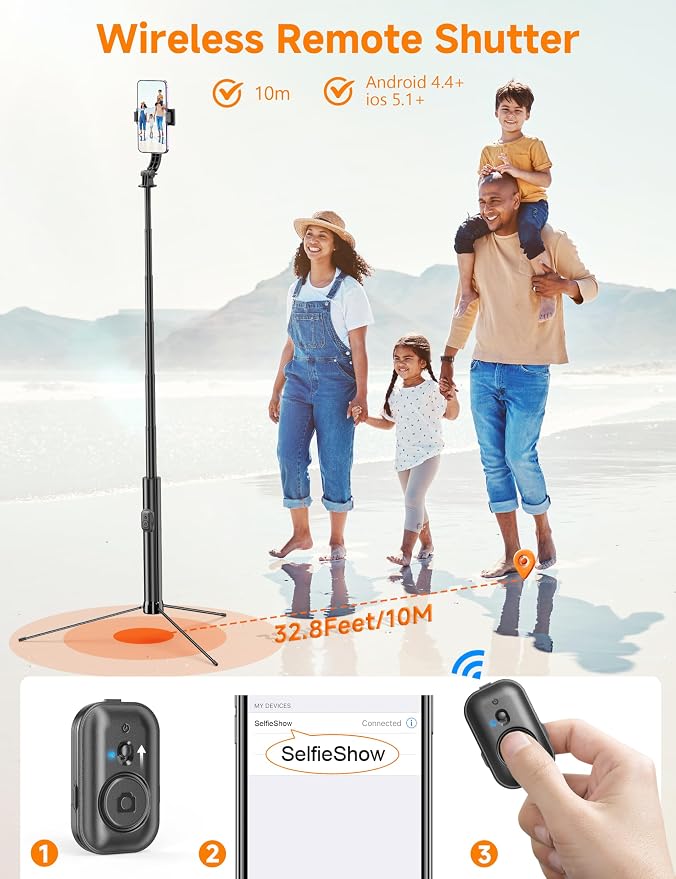 75" Phone Tripod & Selfie Stick, Extendable Cell Phone Tripod Stand with Wireless Remote and PhoneHolder, Stable Travel Tripods for iPhone, Compatible with iPhone 17/16/15/14/13 Pro Max/Android - Image 4