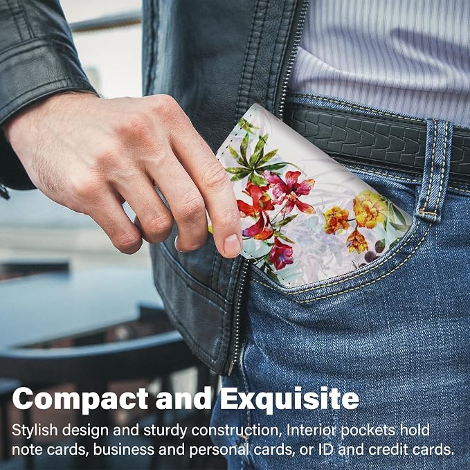 Business Card Holder，PU Leather Business Card Case Color Printing Pattern Card Holder Wallet，Pockets Magnetic Credit Card Holders for Men and Women - Flamingo - Image 5