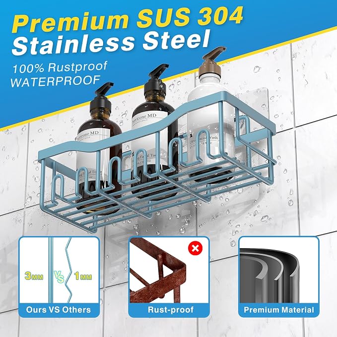 EUDELE Shower Caddy 2 Pack, Adhesive Shower Organizer for Home Decor & Kitchen Organizers, No Drilling, Rustproof Stainless Steel Bathroom Shelves - Image 5