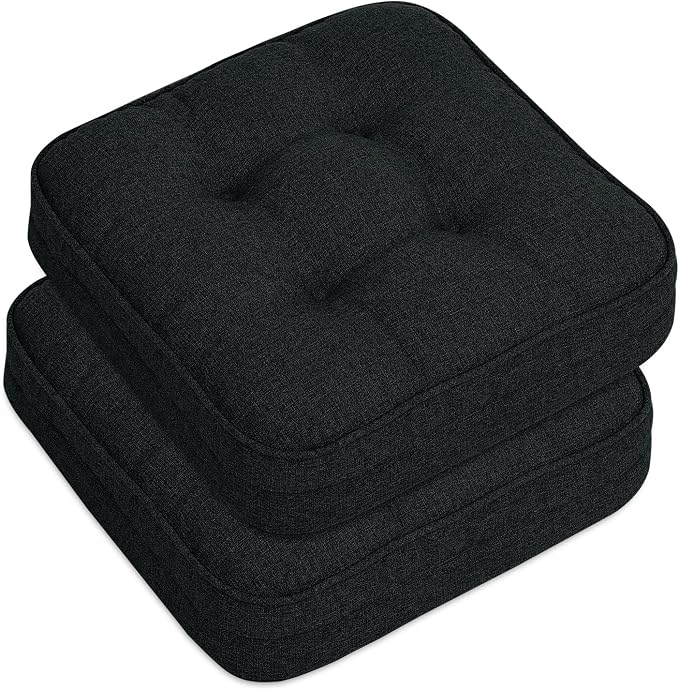 GOFORIT Chair Cushions Set of 2,Tufted Shredded Memory Foam Chair Pads, Non-Slip Seat Cushions with Removable Cover, 16'' x 16'', 2Pack,Black by Unknown