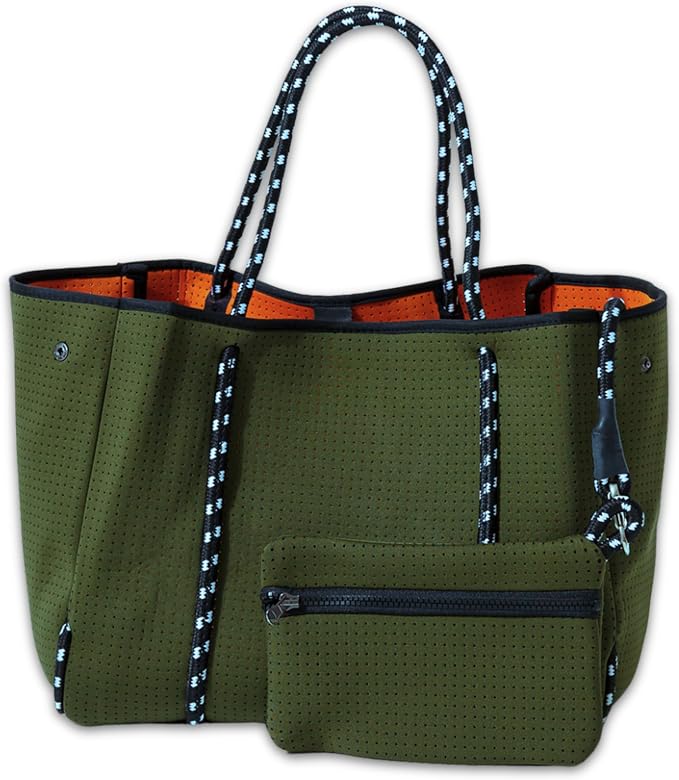 POPUPS Large Neoprene Tote Bag for Women - Everyday Designer Handbag for Travel Work and Beach with Pockets and Zipper Pouch by POPUPSBrand