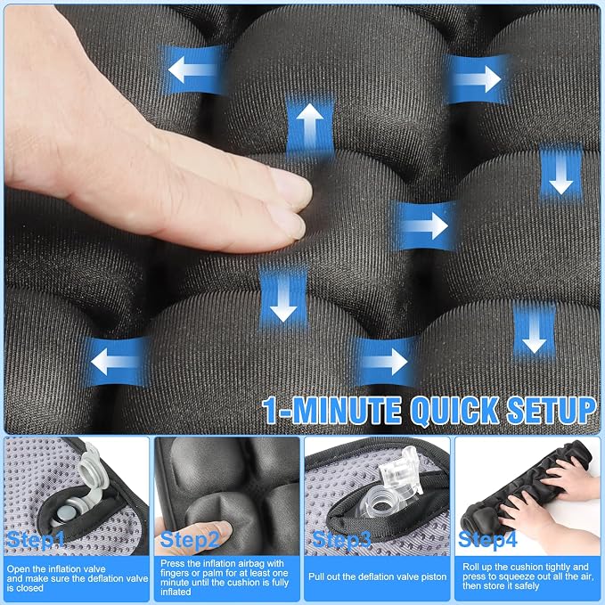 Upgrade Travel Cushion Airplane Seat, 3D Inflatable Seat Cushion, Adjustable Air Cushion with Non-Skid, Coccyx Tailbone Pain Relief Chair Pad for Office, Car, Wheelchair - Image 6