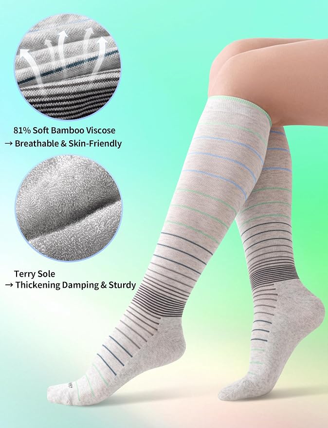 Bamboo Viscose Compression Socks with Reinforced Sole - Knee High Womens Support Socks with Seamless Toe, 18-25 mmHg - Image 3
